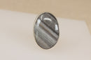 Finely Made Sterling Silver Grey Banded Agate Statement Ring