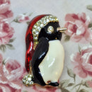 Enamelled Christmas Penquin Brooch