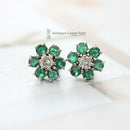 18ct White Gold Emerald & Diamond Cluster Earrings