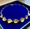 Modern Mid Century 1950s Scandinavian Hans Myher Sterling Silver Gilt Snowdrop White Leaf Necklace