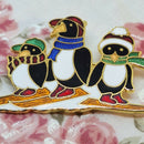 Skiing Penguins Brooch