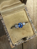 Antique 18ct White Gold & Platinum Sapphire & Diamond Three Stone Ring
