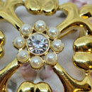 Vintage Monet Gold-Tone Openwork Floral Heart Brooch with Faux Pearls & Rhinestone