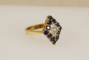 Beautiful Sterling Silver Gilt Sapphire & Crystal Statement Ring