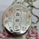 Large Vintage Silver 'Flowers of the UK' Locket on 24" Chain