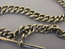 Heavy Antique Solid Sterling Silver Albert Pocket Watch Chain & T-Bar Bir 1906