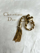 Vintage Christian Dior Gold Plated Rope & Tassel Chain Brooch 1970s