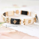 Vintage 9ct Gold Chinese Export Mother of Pearl & Onyx Panel Bracelet
