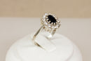 Vintage Silver Sapphire & CZ ‘Diana’ Style Cluster Ring – Stamped SIL
