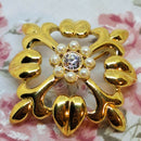 Vintage Monet Gold-Tone Openwork Floral Heart Brooch with Faux Pearls & Rhinestone