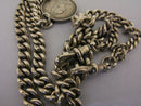 Antique Solid Silver Double Albert Watch or Neck Chain & Fob 23 inch Long Bir 1902