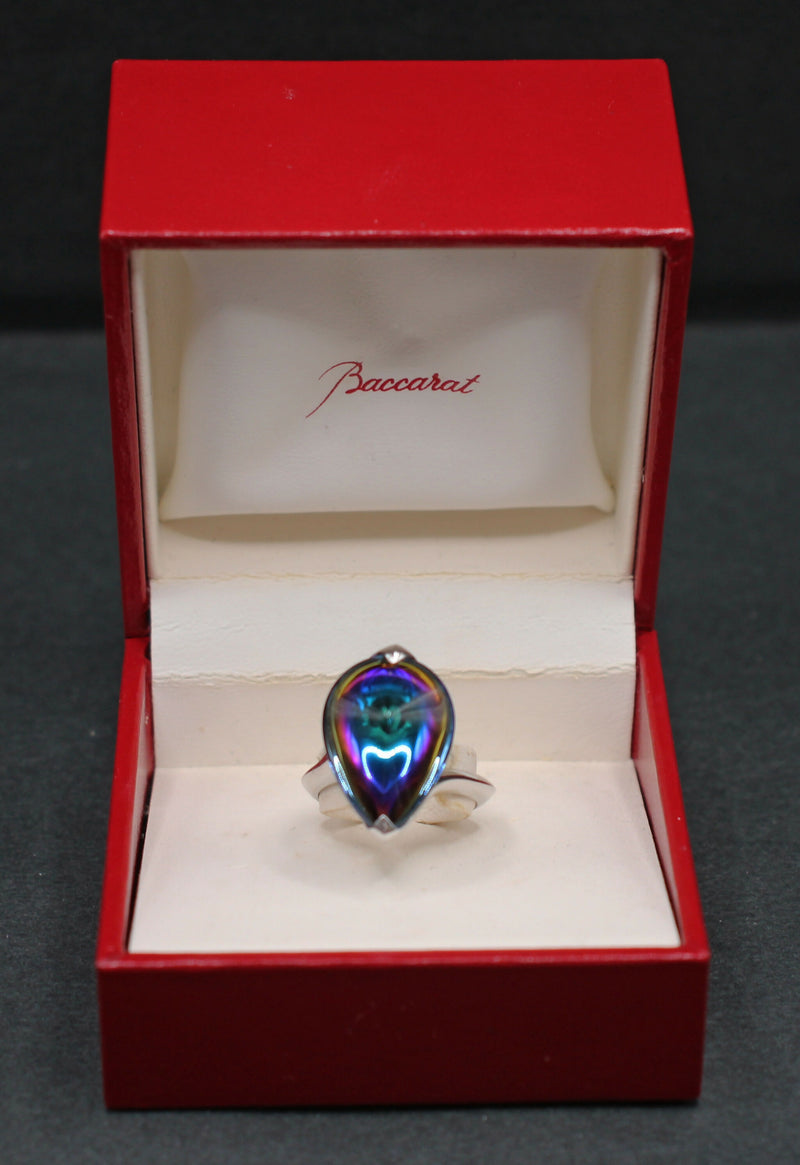 Baccarat silver and crystal ring