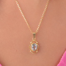 9ct Gold Aquamarine Ornate Pendant & 9ct Gold Chain