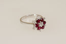 Exceptional Vintage 18ct White Gold Ruby & Diamond Flower Cluster Ring – London 1977