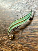 Modern Mid Century Norwegian Sterling Silver Albert Scharning Turquoise Enamel Leaf Brooch