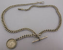Antique Solid Silver Double Albert Watch or Neck Chain & Fob 23 inch Long Bir 1902