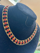 Modern Mid Century c1955 Arne Noudlie Norwegian Sterling Silver Gilt & Cherry Red Enamel Necklace