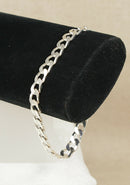 Silver Flat Curb Link Bracelet with Lobster Clasp