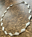 Modern Mid Century Aksel Holmsen Sterling Silver Gilt Snowdrop White Enamel Leaf Necklace