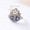 Victorian Style Gold Sapphire & Diamond Twin Hearts Ring