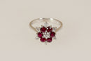 Exceptional Vintage 18ct White Gold Ruby & Diamond Flower Cluster Ring – London 1977