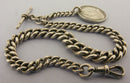 Heavy Antique Solid Sterling Silver Albert Pocket Watch Chain t-Bar & Coin Fob Bir 1901