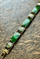 Modern Mid Century David Anderson Sterling Silver Gilt Green Emerald Enamel Ornate Panel Bracelet