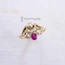 Victorian 18ct Ruby, Diamond & Natural Pearl Cluster Ring