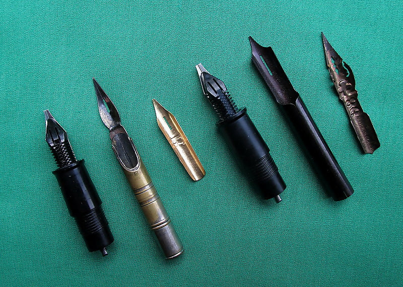 Collection Of Six Vintage Pen Nibs/Holders/Sheaffer,Mitchells,Goode Etc