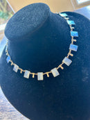 Modern Mid Century Denmark Volmer Bahner Sterling Silver Gilt Sea Spray Blue Enamel Choker Necklace
