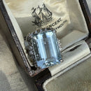 Vinatge Platinum 7.6ct Aqumarine & Daimond Ring