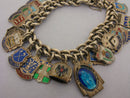 Vintage 1960s Silver Shield Souvenir Travel Charm Bracelet 28 Charms 62 grams