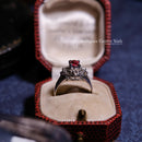 Vintage Platinum Pt900 Ruby (0.52ct) and Diamond (0.223ct) Cluster Ring Size K