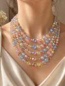 Vintage Multi Strand Aurora Borealis Crystal Necklace - Pastel