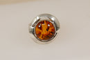 Vintage Large Sterling Silver & Baltic Amber Scandinavian Statement Ring