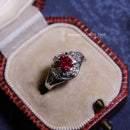 Vintage Platinum Pt900 Ruby (0.52ct) and Diamond (0.223ct) Cluster Ring Size K