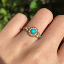 Antique Early Victorian Turquoise & Split Pearl Cluster Ring, Tested 9ct Gold