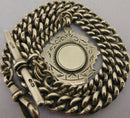 Victorian Solid Sterling Silver Albert Pocket Watch Chain t-Bar & Fob Bir 1896