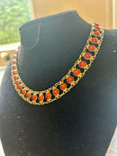 Modern Mid Century c1955 Arne Noudlie Norwegian Sterling Silver Gilt & Cherry Red Enamel Necklace
