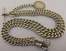 Antique Solid Silver Double Albert Watch or Neck Chain & Fob 23 inch Long Bir 1902