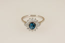 18ct White Gold London Blue Topaz & Diamond Halo Ring, Certified