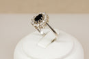 Vintage Silver Sapphire & CZ ‘Diana’ Style Cluster Ring – Stamped SIL