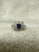 Vintage Silver Natural Tanzanite and White Topaz Square Cluster Ring
