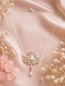 Art Nouveau Style Sterling Silver Opal and Ruby Statement Necklace