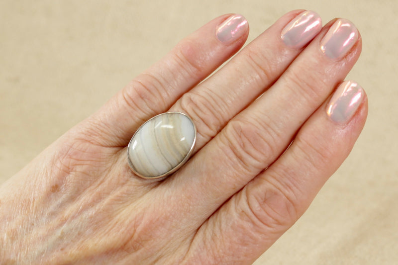 Silver & Banded Agate Statement Ring