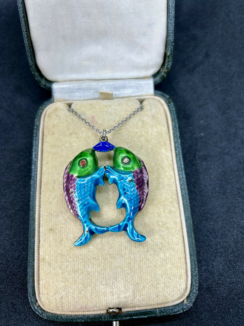 Antique Edwardian Circa 1900 Chinese Sterling Silver Enamel Fish Pendant
