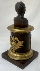 General Maximilien Sébastien Foy, Bronze Bust Inkwell with Gilded Triumphal Regalia & Caduceus of Hermes.