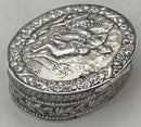 Continental Silver Oval Snuff Box. Imported London 1926, T. C. & Son Ltd. 1.5 troy ounces.