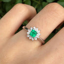 Vintage Emerald (0.34ct) Diamond (0.10ct) Cluster Ring