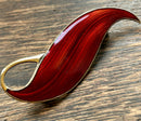 Modern Mid Century Norwegian Finn Jensen Sterling Silver Gilt Ox Blood Red Enamel Leaf Brooch